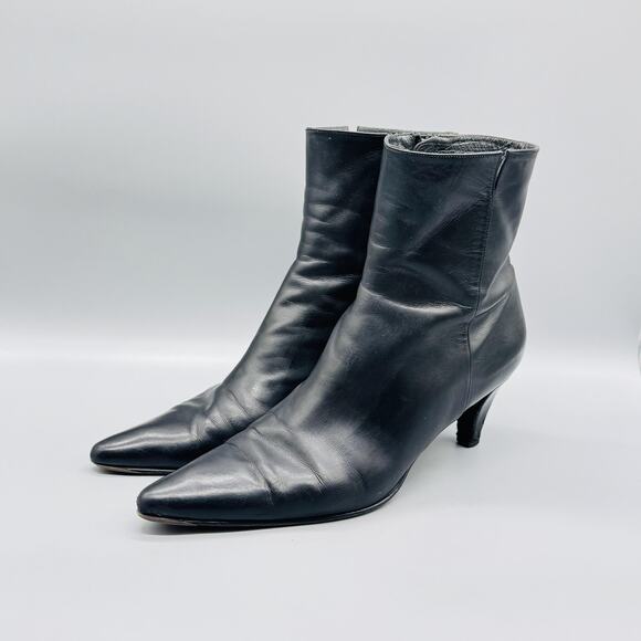 Stuart Weitzman Boots Womens 10 Black Pointed Toe Kitten Heel Zip Dress Booties - Picture 4 of 11